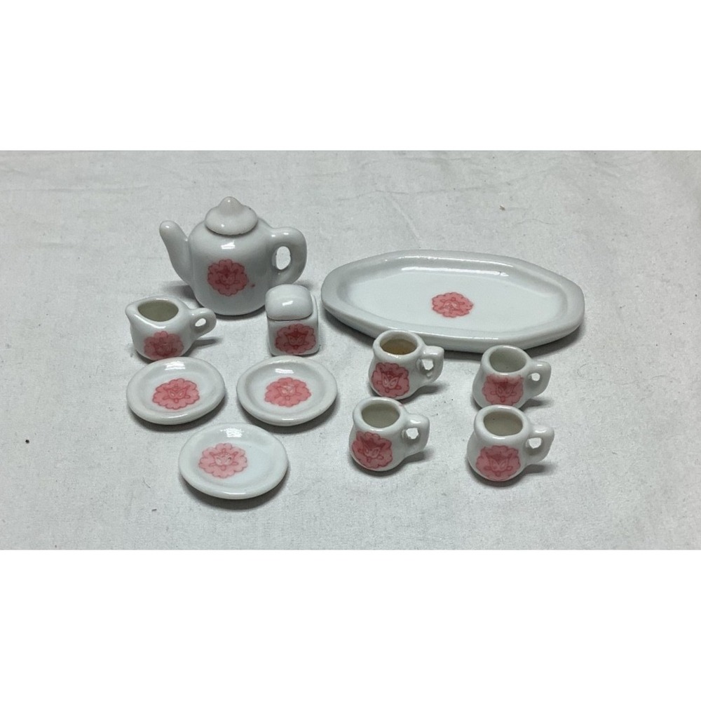 Vintage Pretty Port Porcelain Miniature Tea Set Dollhouse size ceramic small